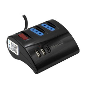 Alargador Eléctrico 3Tomas 10A/250v +2USB+1TipoC QC. Surge Protector 1.5 Mts Philco Negro