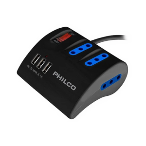 Alargador Eléctrico 3Tomas 10A/250v +3USB Quick Charge 1.5 Mts Philco Negro