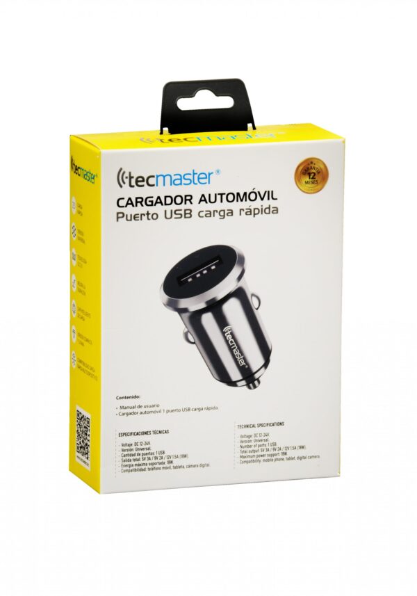 Cargador USB Rapido Tecmaster para Auto